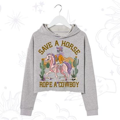 Purplehecate Save A Horse Rope A Cowboy Crop Hoodie