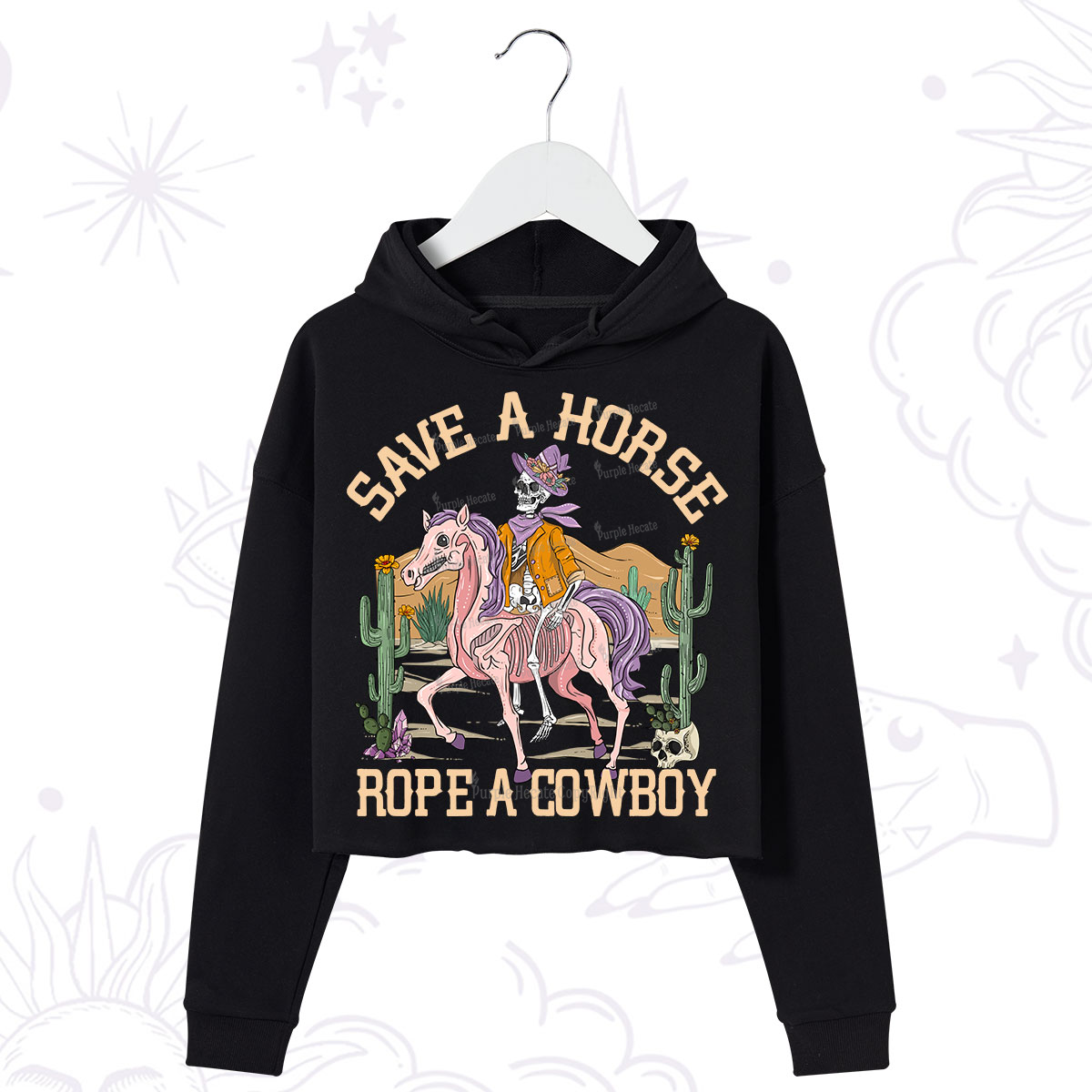 Purplehecate Save A Horse Rope A Cowboy Crop Hoodie