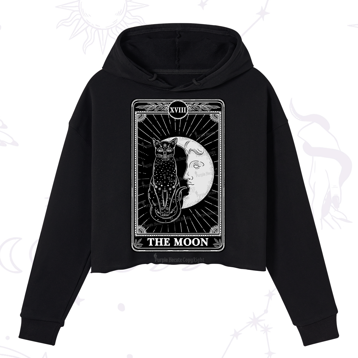 Purplehecate The Moon Tarot Card Crop Hoodie