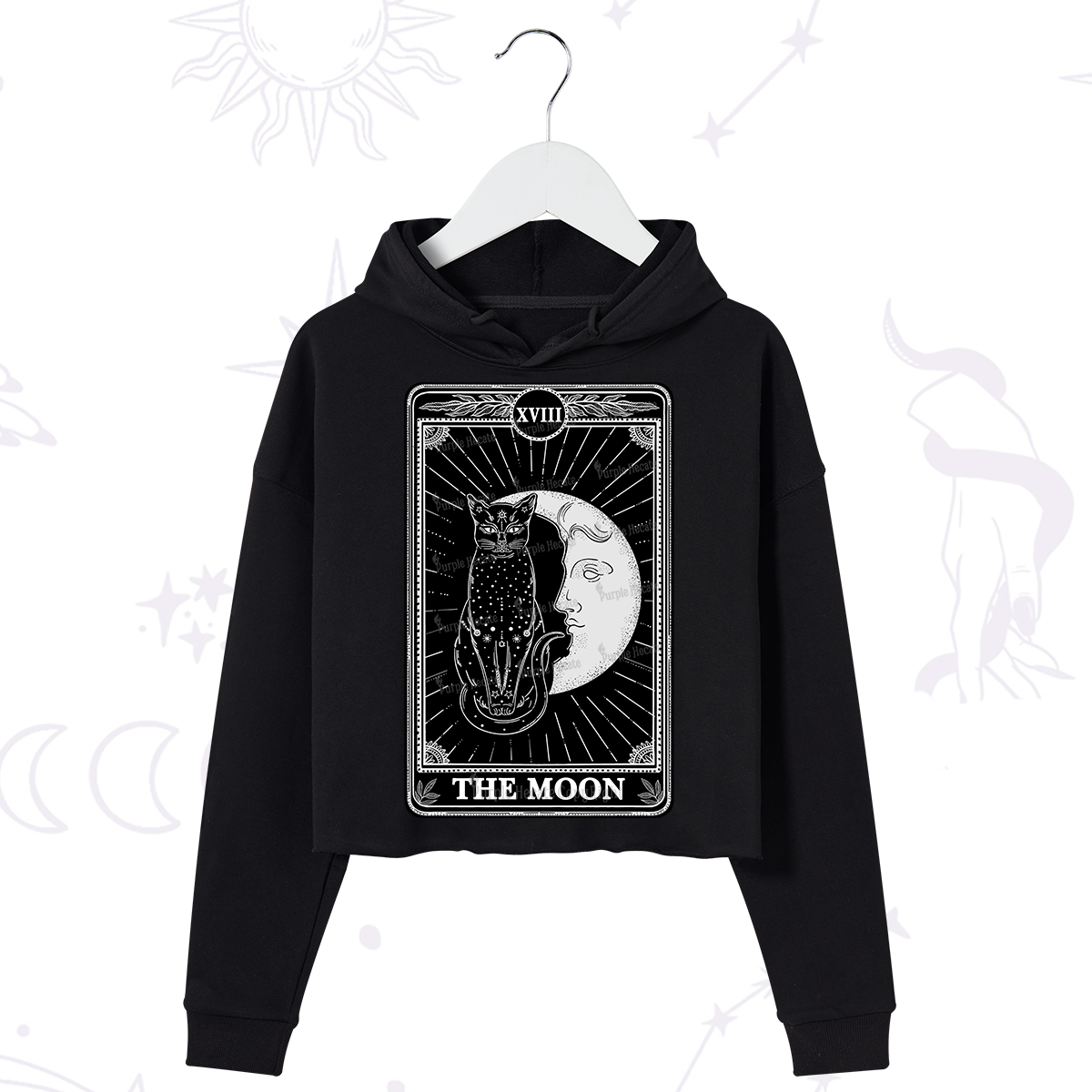 Purplehecate The Moon Tarot Card Crop Hoodie