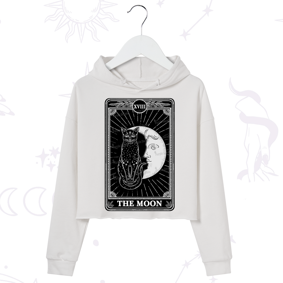 Purplehecate The Moon Tarot Card Crop Hoodie