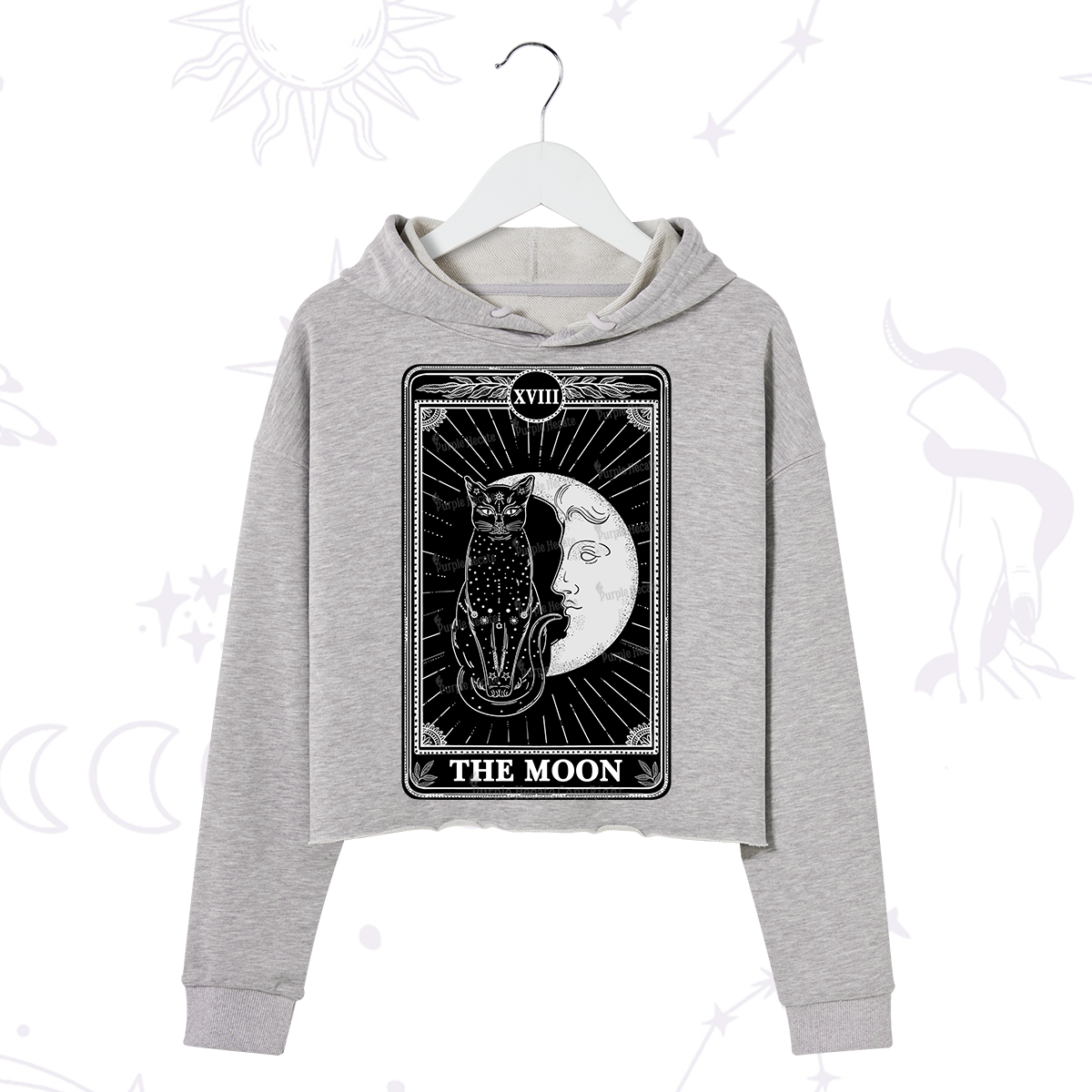 Purplehecate The Moon Tarot Card Crop Hoodie