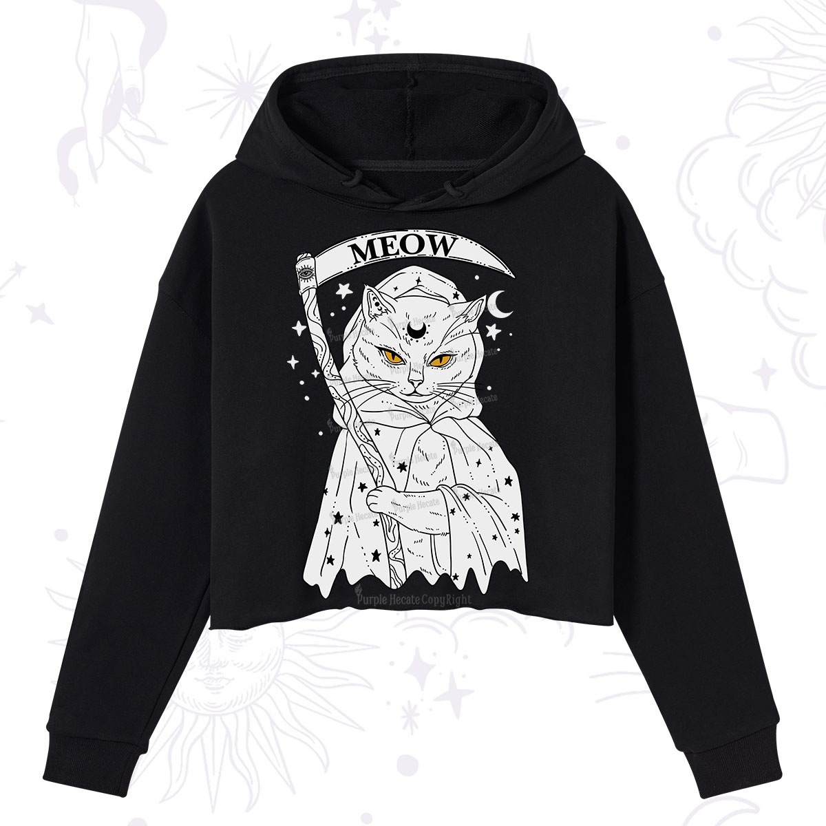 Purplehecate Grim Meow Reaper Crop Hoodie