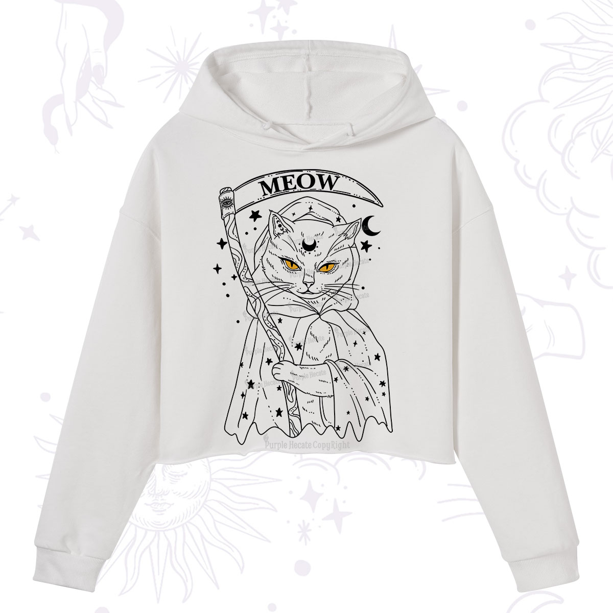 Purplehecate Grim Meow Reaper Crop Hoodie