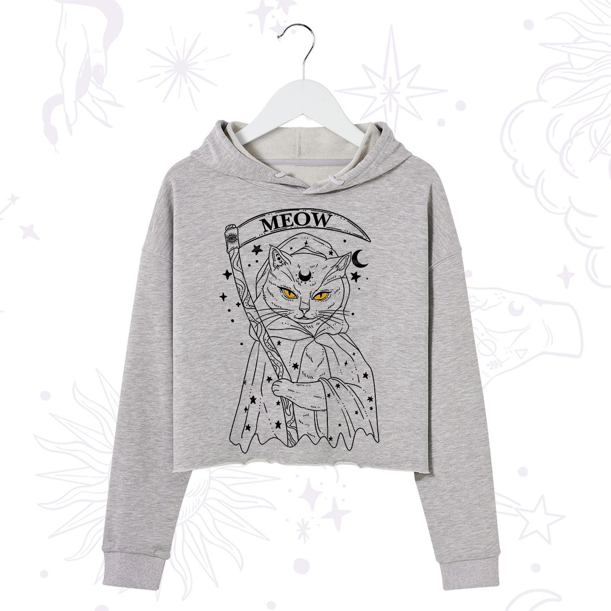 Purplehecate Grim Meow Reaper Crop Hoodie