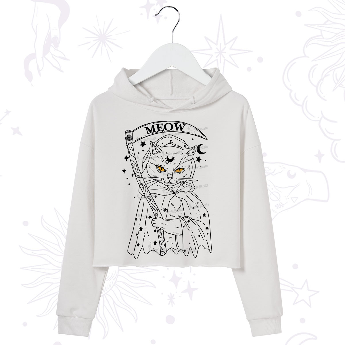 Purplehecate Grim Meow Reaper Crop Hoodie