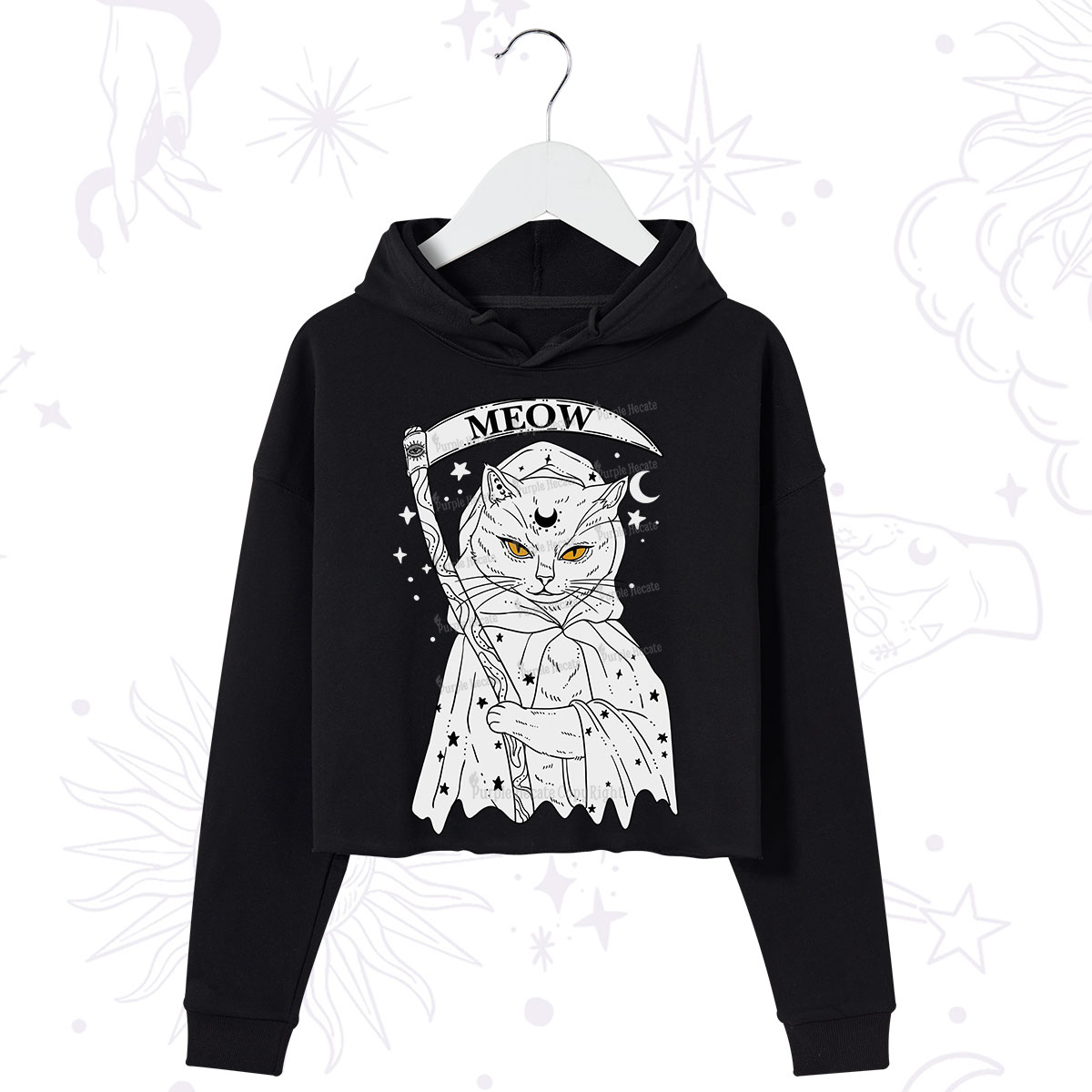 Purplehecate Grim Meow Reaper Crop Hoodie