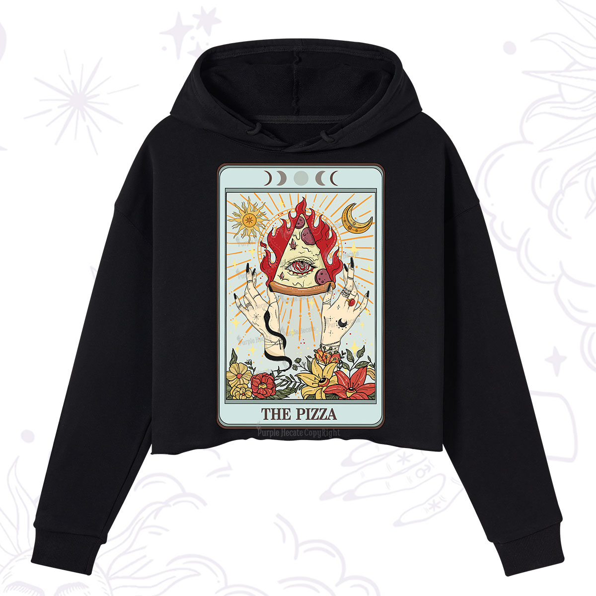 Purplehecate The Pizze Food Tarot Card Crop Hoodie