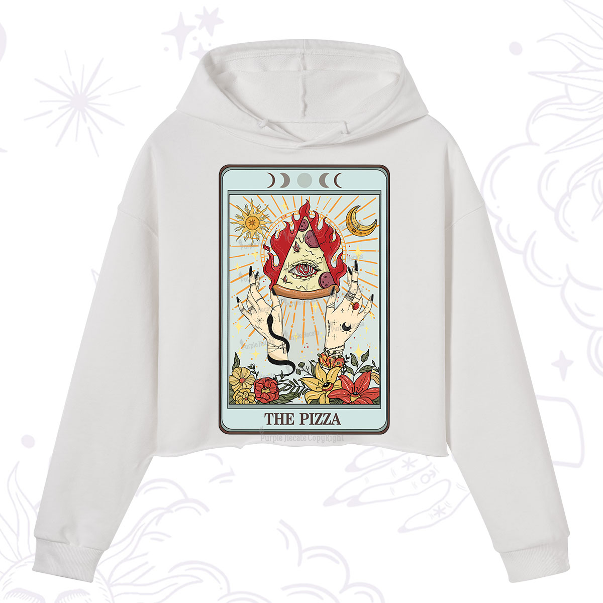 Purplehecate The Pizze Food Tarot Card Crop Hoodie
