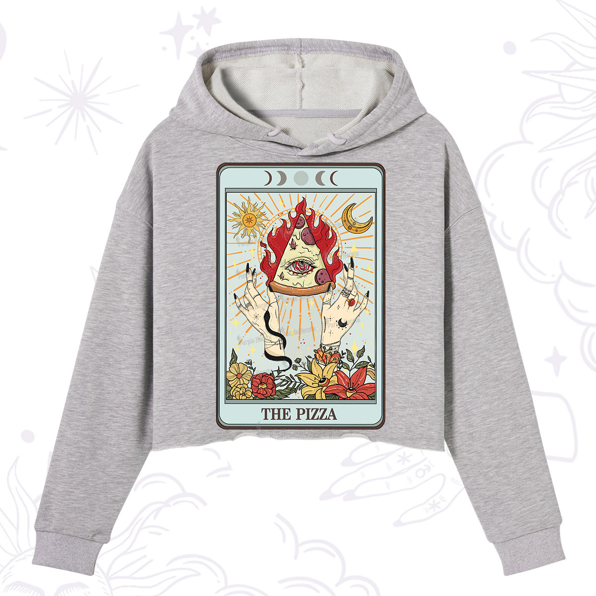 Purplehecate The Pizze Food Tarot Card Crop Hoodie
