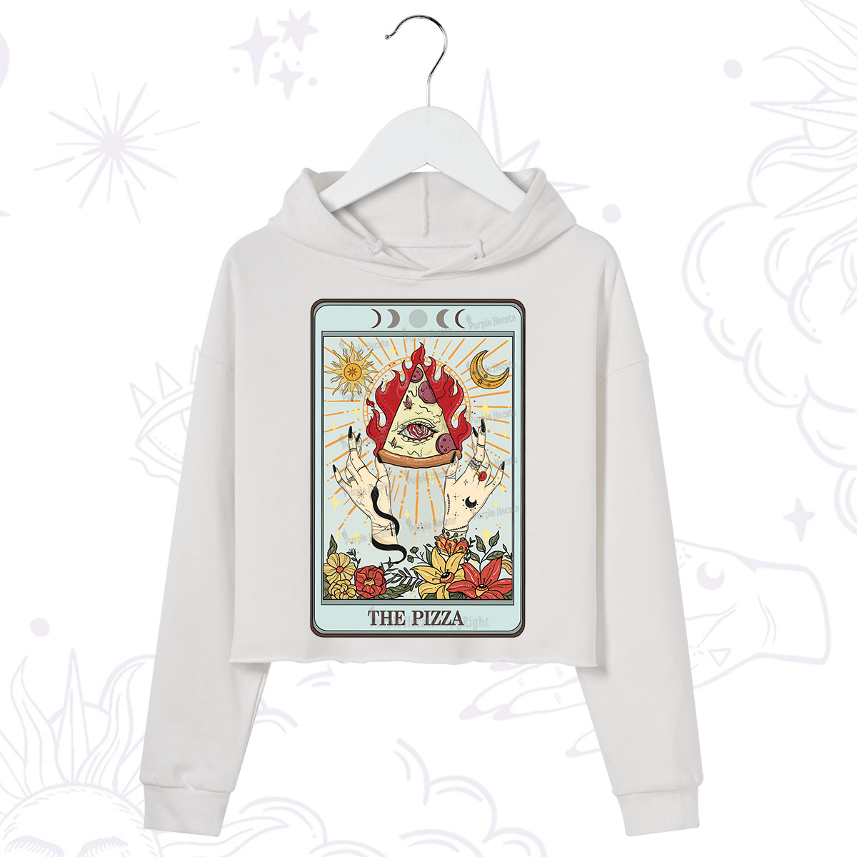 Purplehecate The Pizze Food Tarot Card Crop Hoodie
