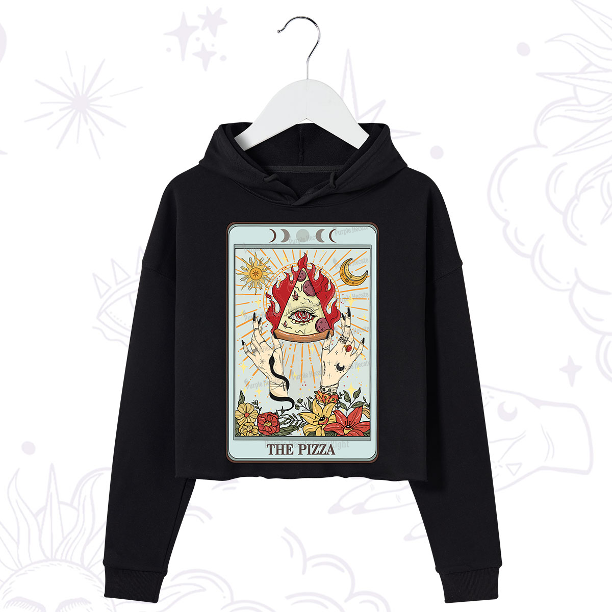Purplehecate The Pizze Food Tarot Card Crop Hoodie