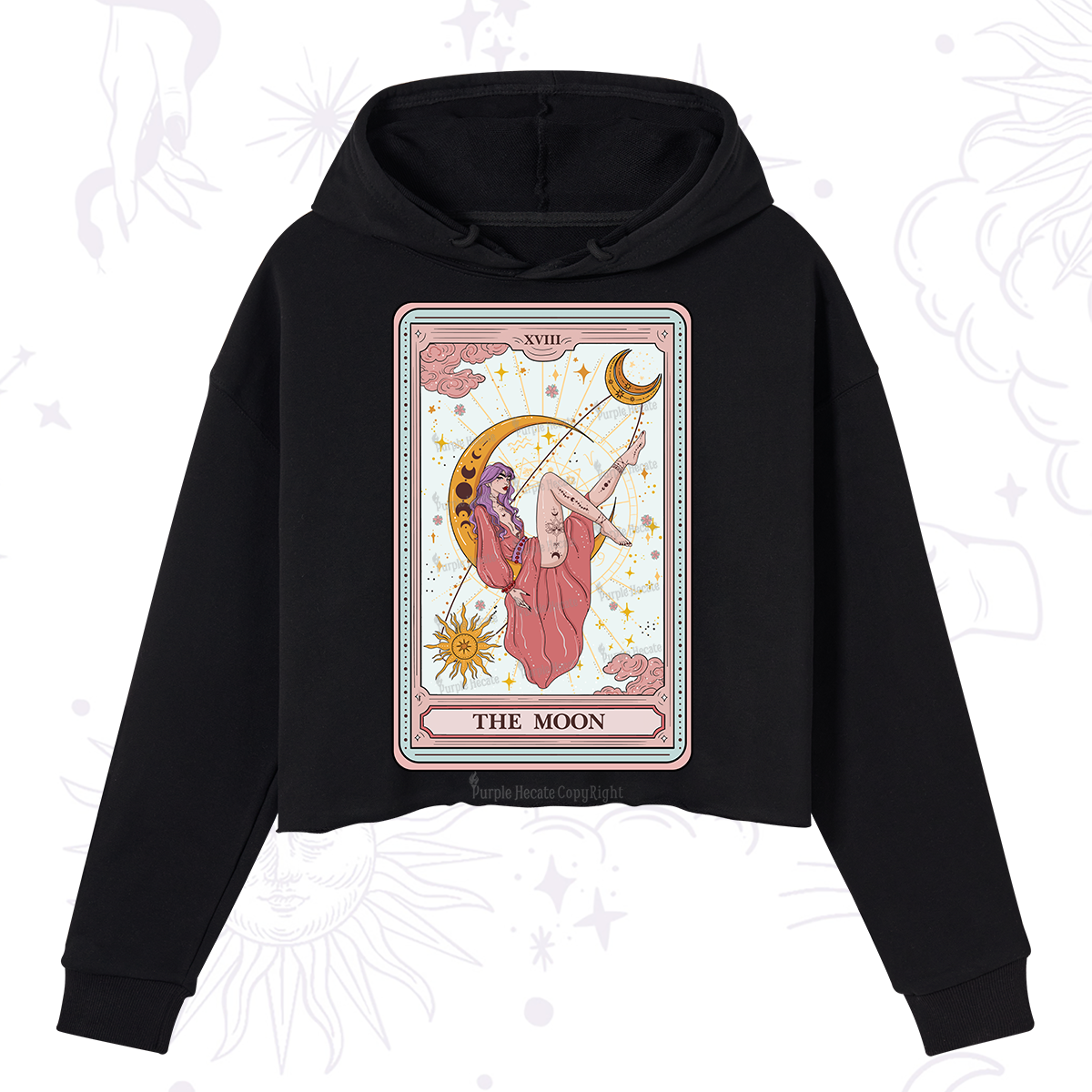 Purplehecate The Moon Tarot Crop Hoodie