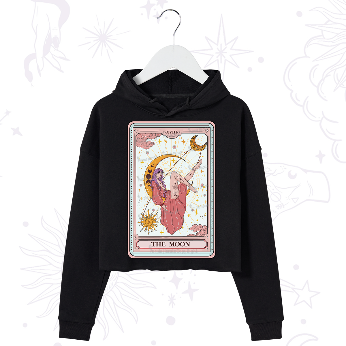 Purplehecate The Moon Tarot Crop Hoodie