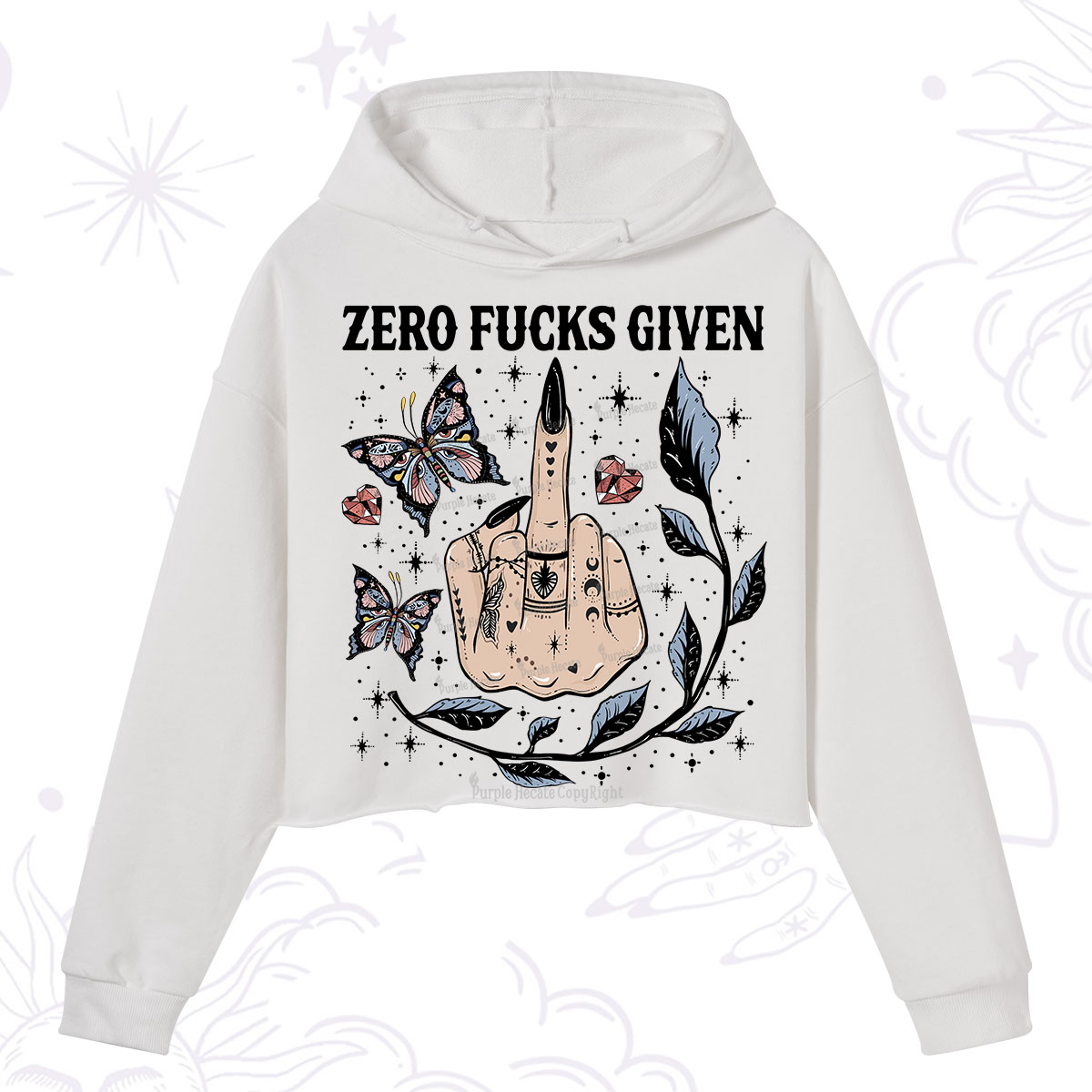 Purplehecate Zero Fucks Given Crop Hoodie