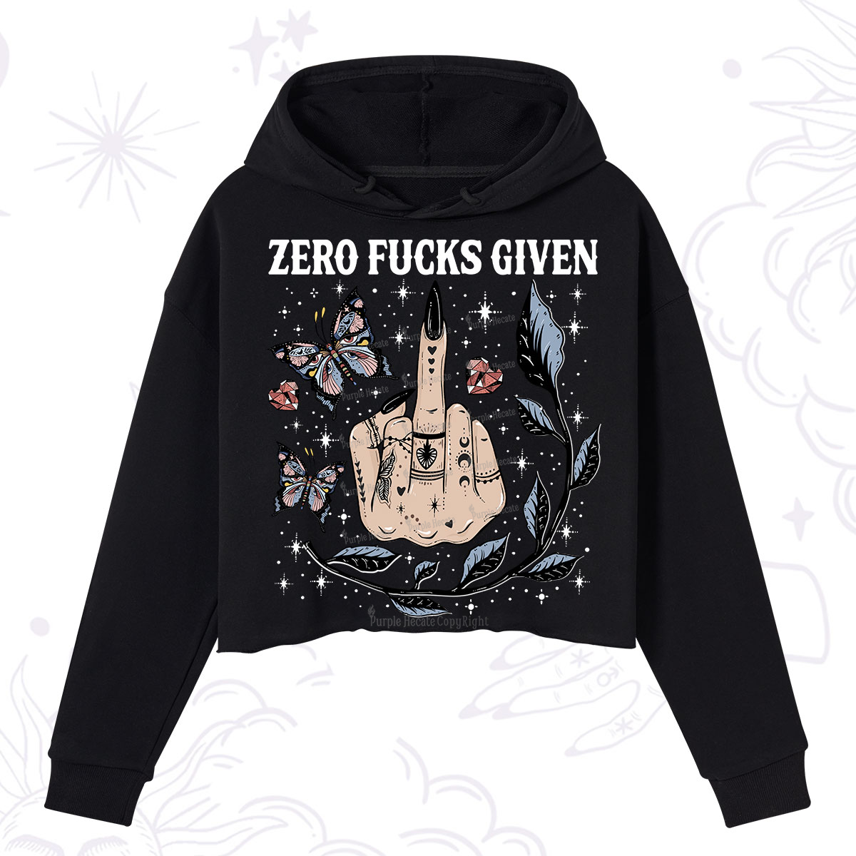 Purplehecate Zero Fucks Given Crop Hoodie