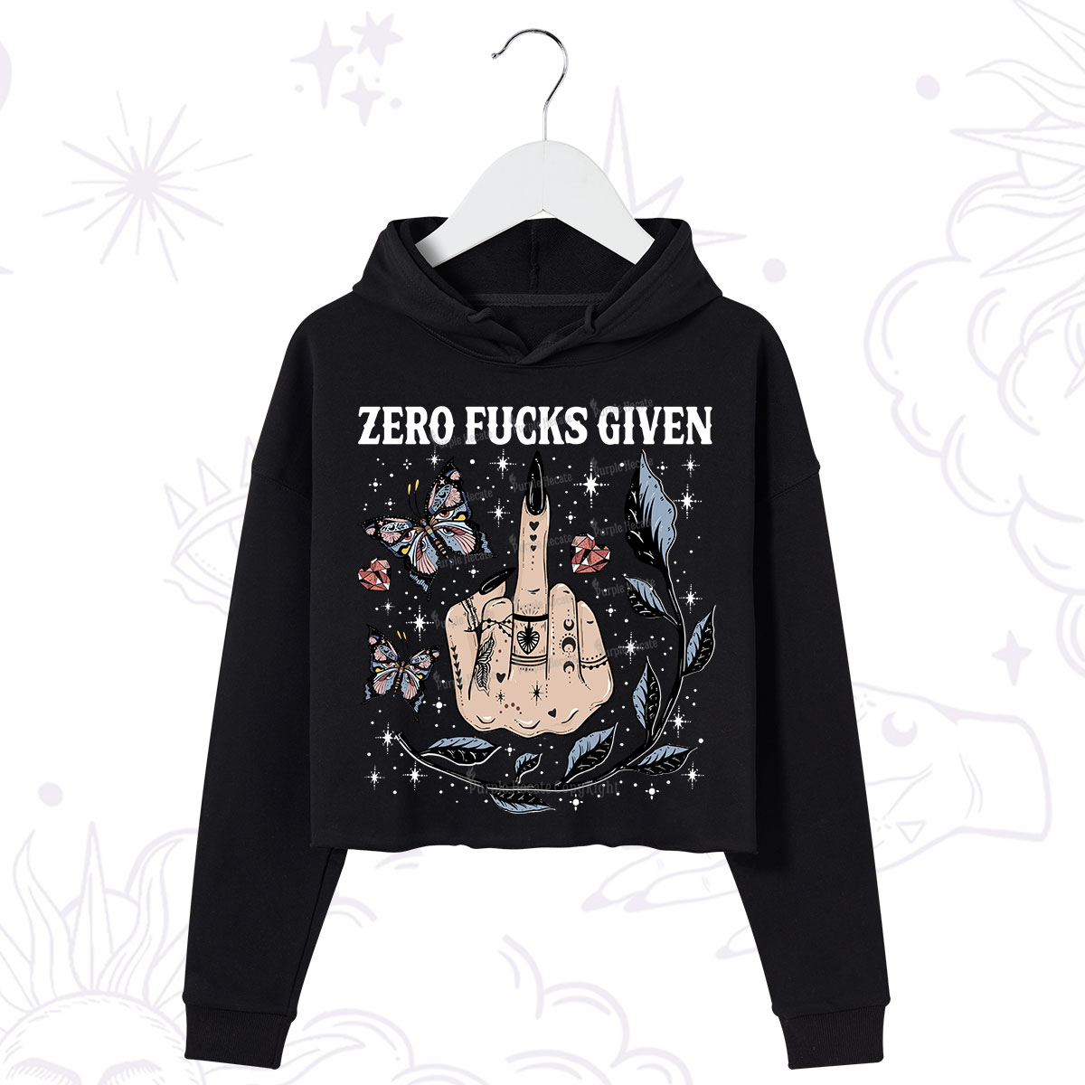 Purplehecate Zero Fucks Given Crop Hoodie