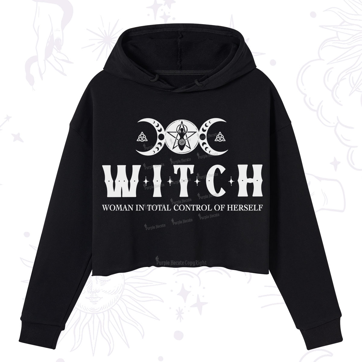 Purplehecate Hecate Woman in Total Control of Herself Crop Hoodie
