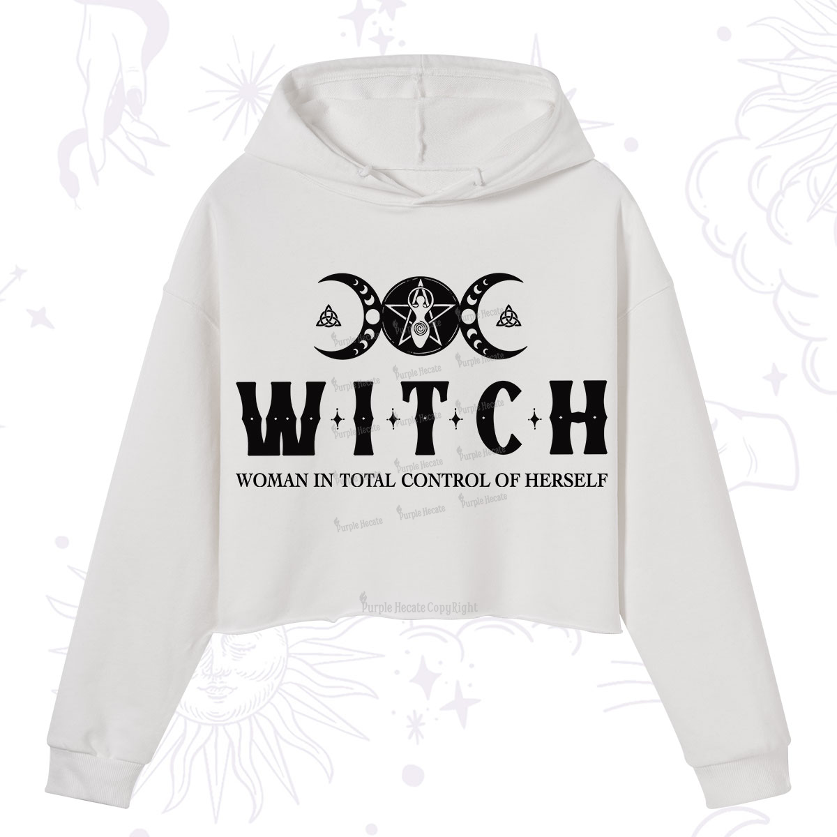 Purplehecate Hecate Woman in Total Control of Herself Crop Hoodie