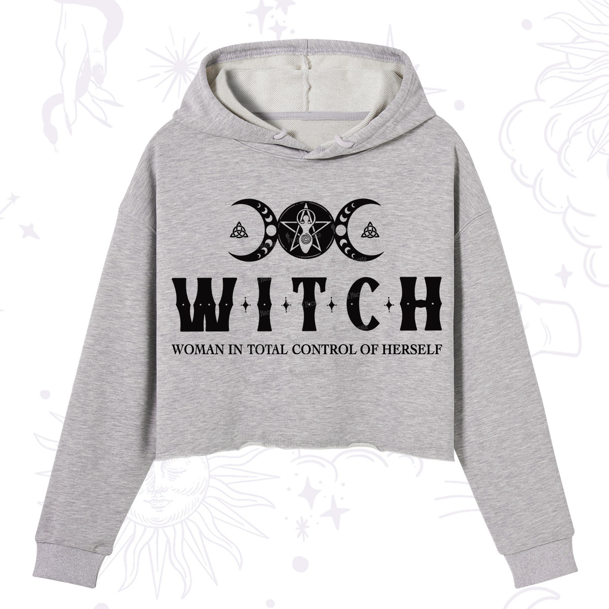 Purplehecate Hecate Woman in Total Control of Herself Crop Hoodie