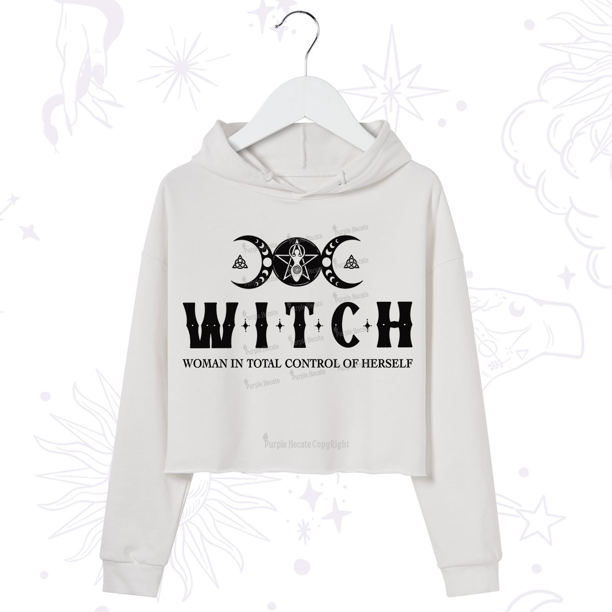 Purplehecate Hecate Woman in Total Control of Herself Crop Hoodie