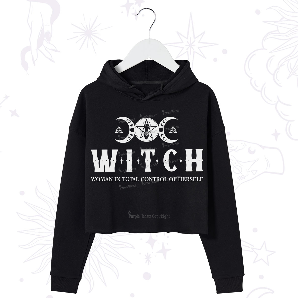 Purplehecate Hecate Woman in Total Control of Herself Crop Hoodie