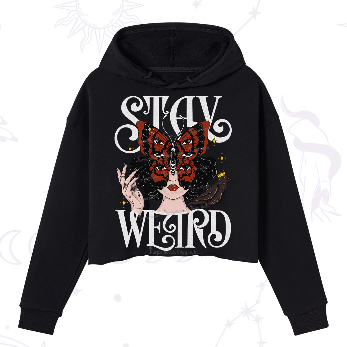 Purplehecate Stay Weird Gothic Butterfly Oracle Crop Hoodie