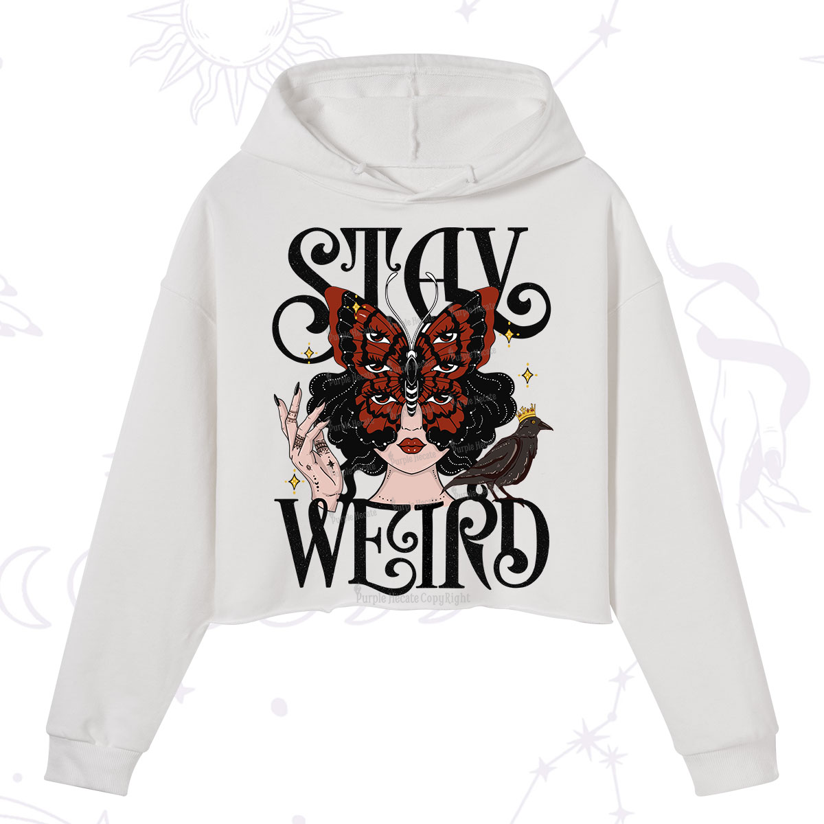 Purplehecate Stay Weird Gothic Butterfly Oracle Crop Hoodie