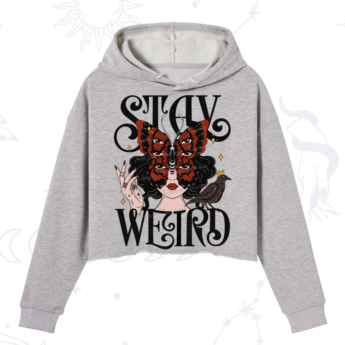 Purplehecate Stay Weird Gothic Butterfly Oracle Crop Hoodie