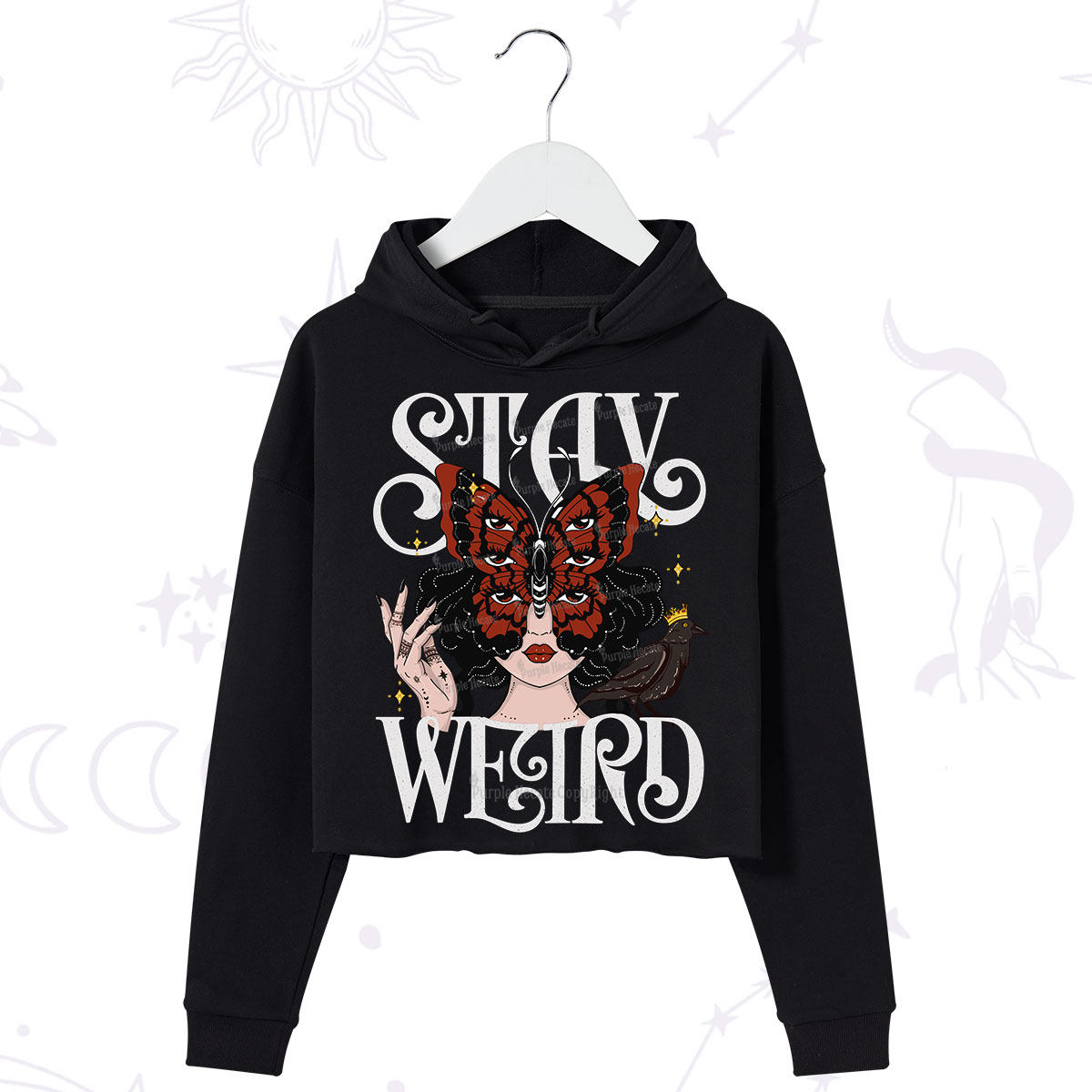 Purplehecate Stay Weird Gothic Butterfly Oracle Crop Hoodie