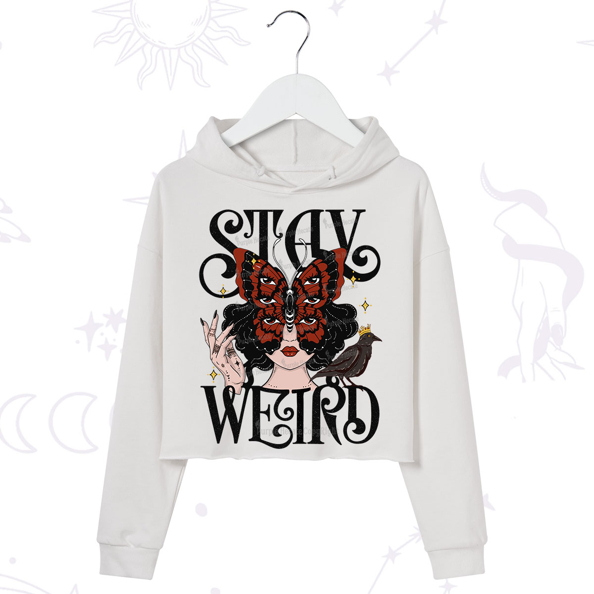 Purplehecate Stay Weird Gothic Butterfly Oracle Crop Hoodie
