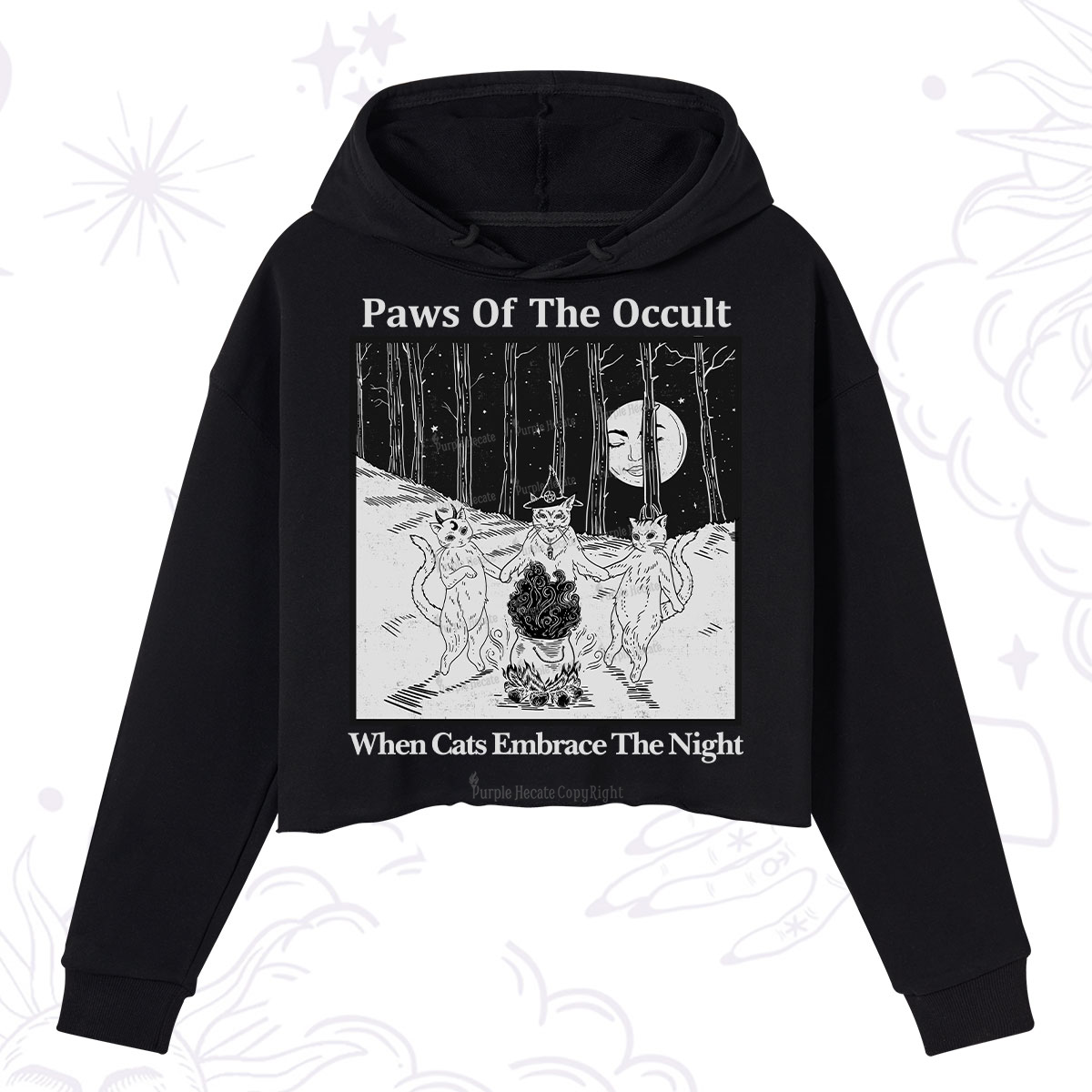 Purplehecate Witchy Cats Crop Hoodie