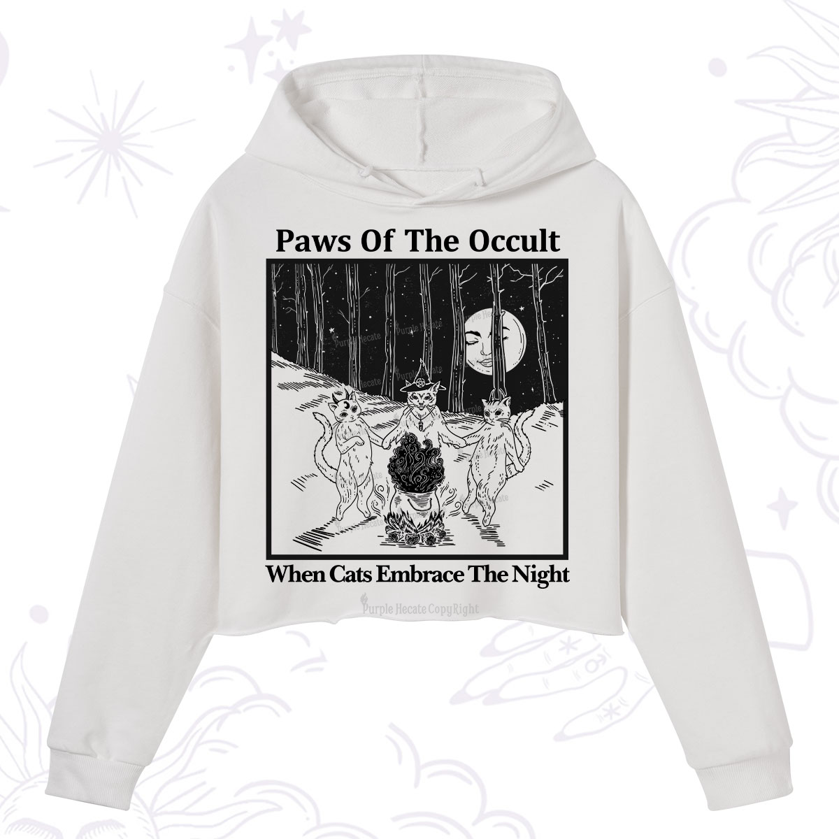 Purplehecate Witchy Cats Crop Hoodie