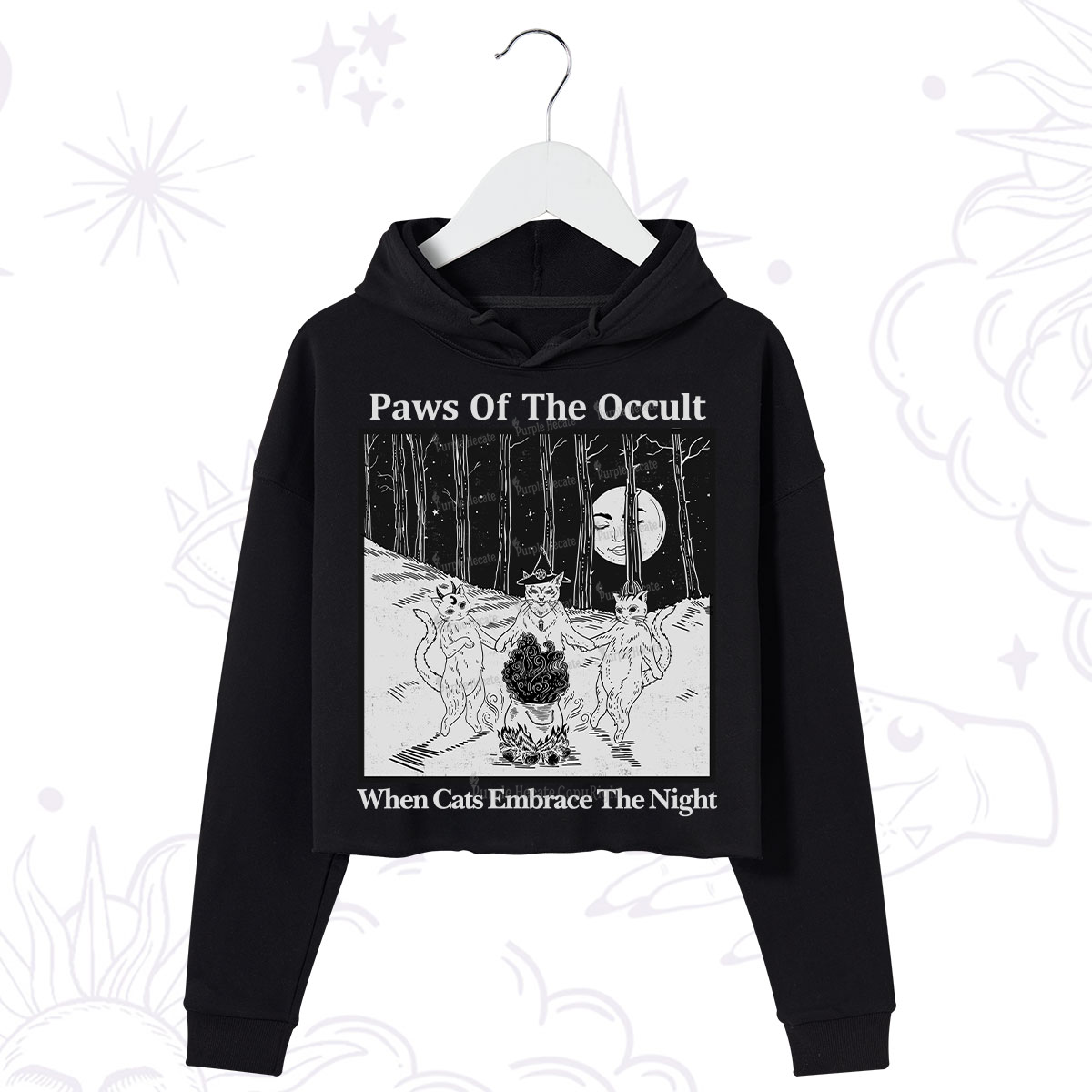 Purplehecate Witchy Cats Crop Hoodie