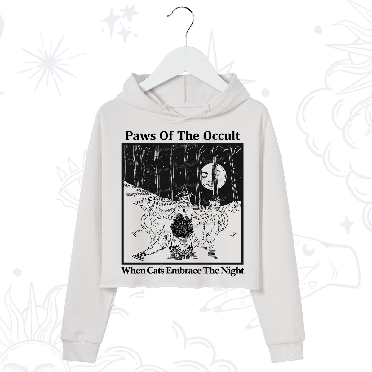 Purplehecate Witchy Cats Crop Hoodie