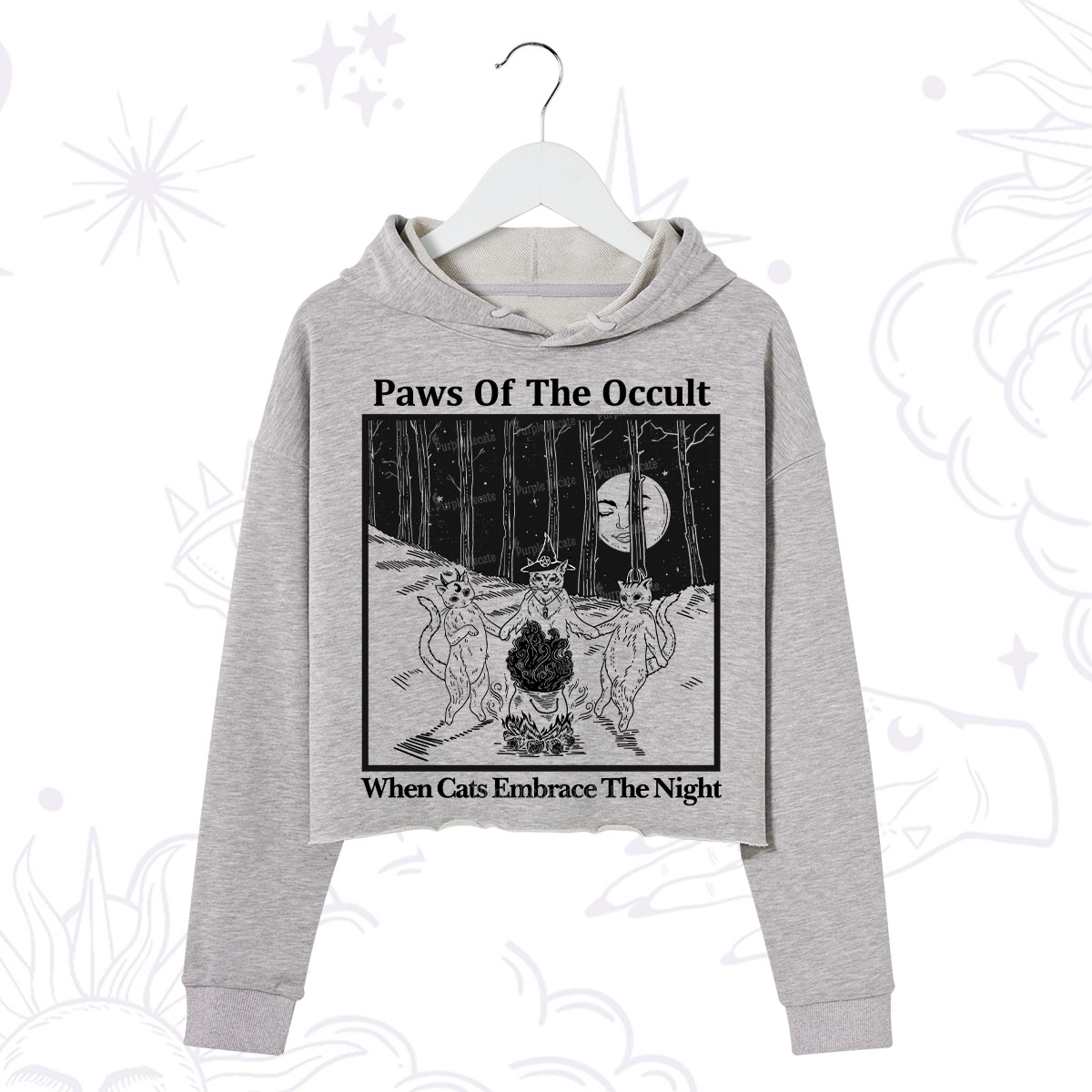 Purplehecate Witchy Cats Crop Hoodie