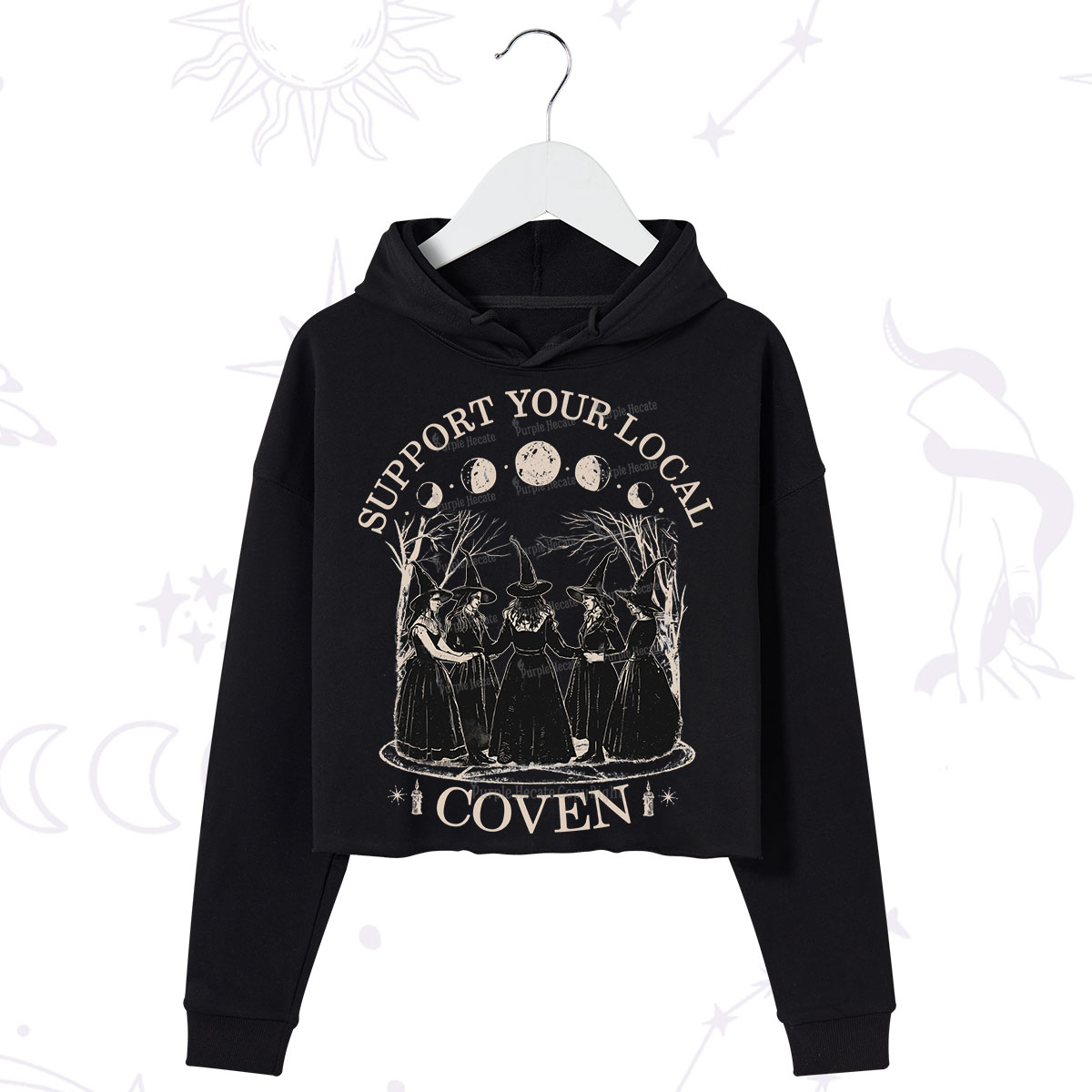 Purplehecate Support Your Local Coven Crop Hoodie
