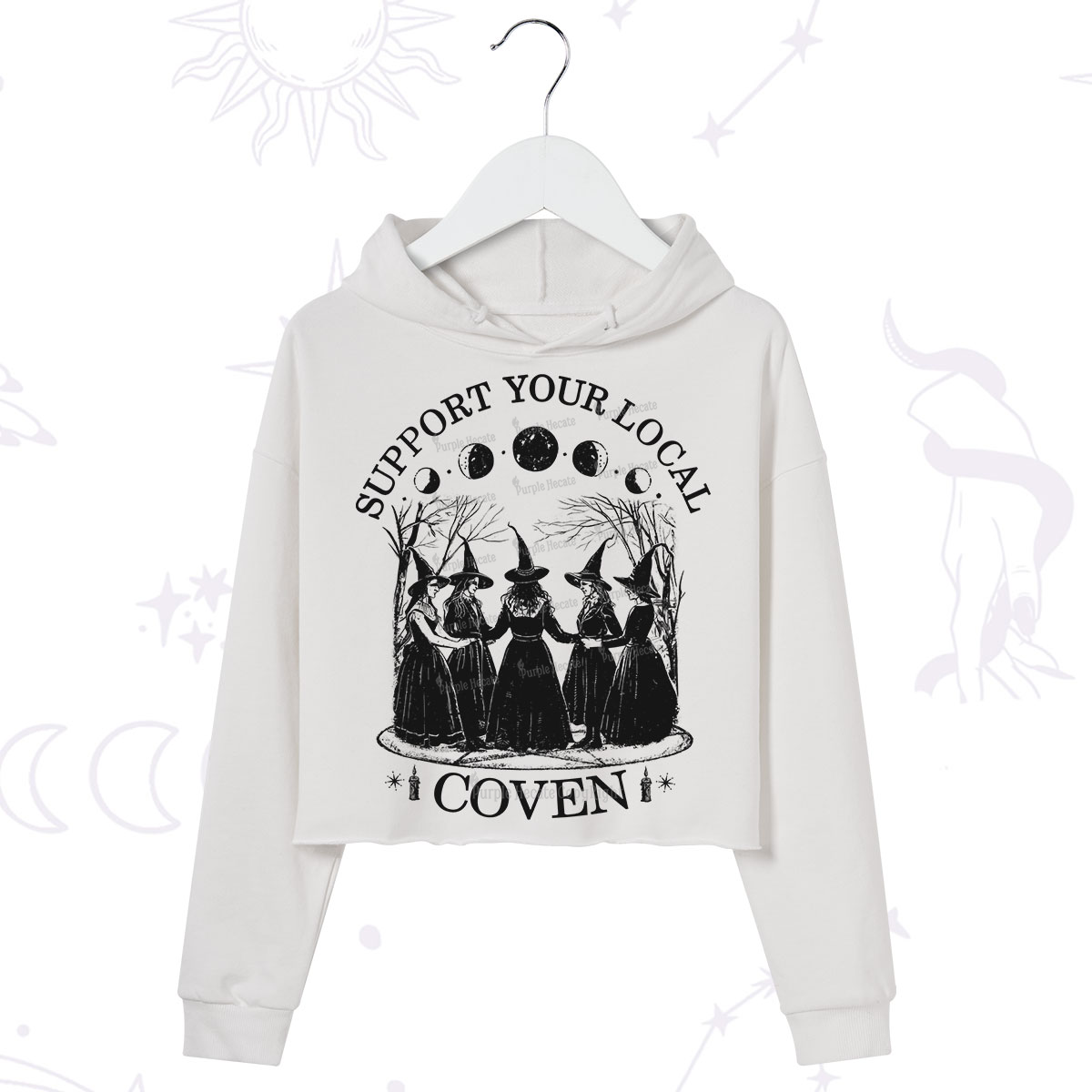 Purplehecate Support Your Local Coven Crop Hoodie