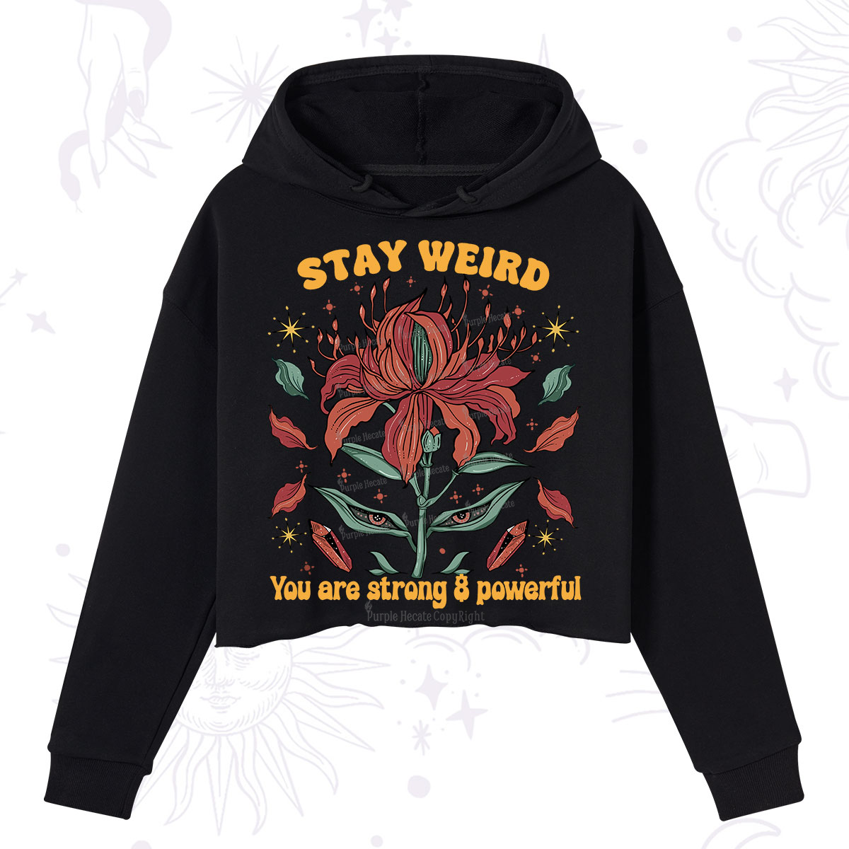 Purplehecate Stay Weird Floral Crop Hoodie