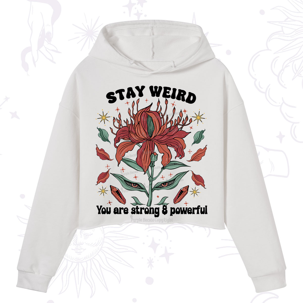 Purplehecate Stay Weird Floral Crop Hoodie
