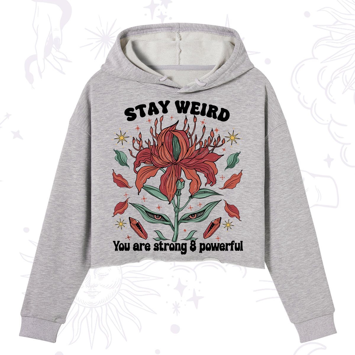 Purplehecate Stay Weird Floral Crop Hoodie