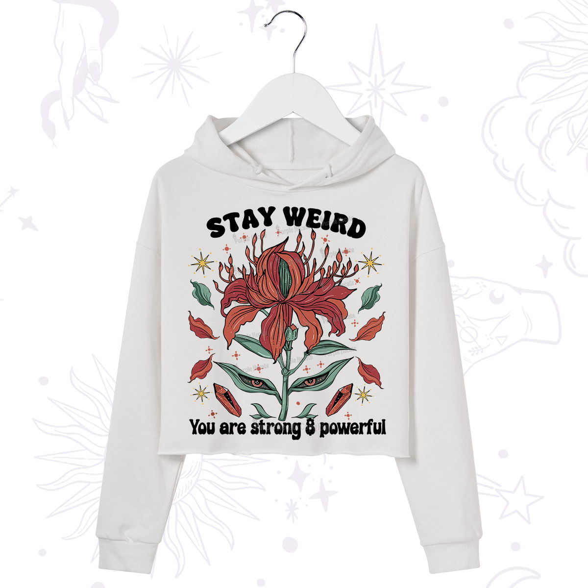 Purplehecate Stay Weird Floral Crop Hoodie