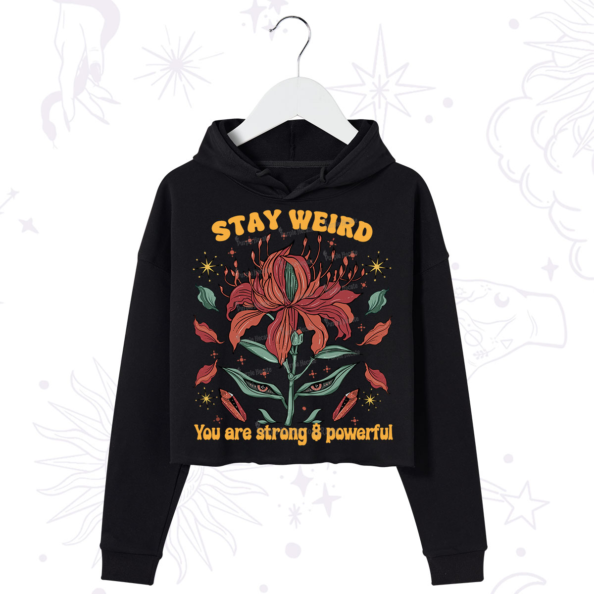 Purplehecate Stay Weird Floral Crop Hoodie