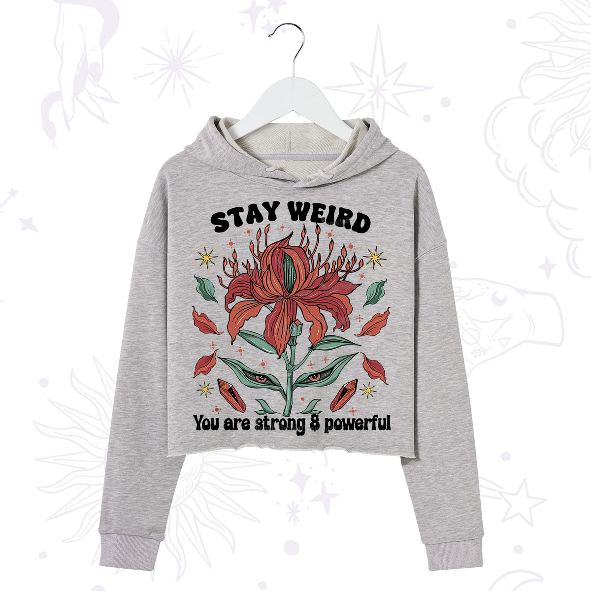 Purplehecate Stay Weird Floral Crop Hoodie