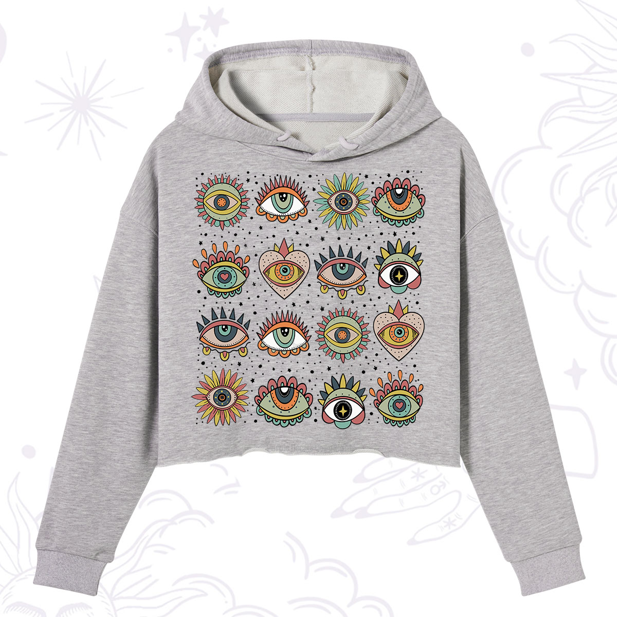 Purplehecate Mystical Evil Eye Pattern Crop Hoodie