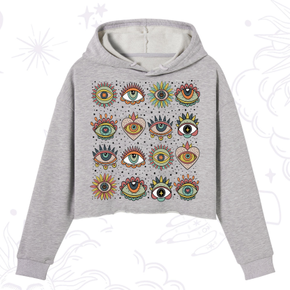 Purplehecate Mystical Evil Eye Pattern Crop Hoodie