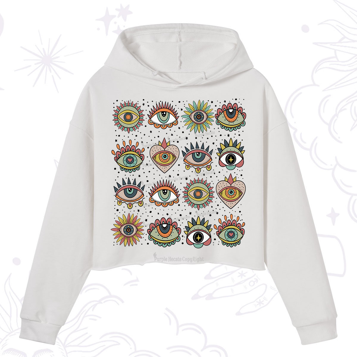 Purplehecate Mystical Evil Eye Pattern Crop Hoodie