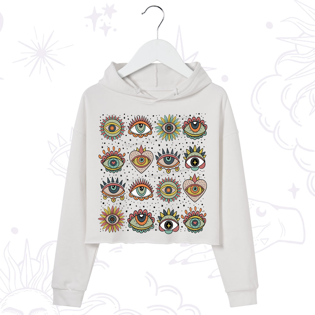 Purplehecate Mystical Evil Eye Pattern Crop Hoodie