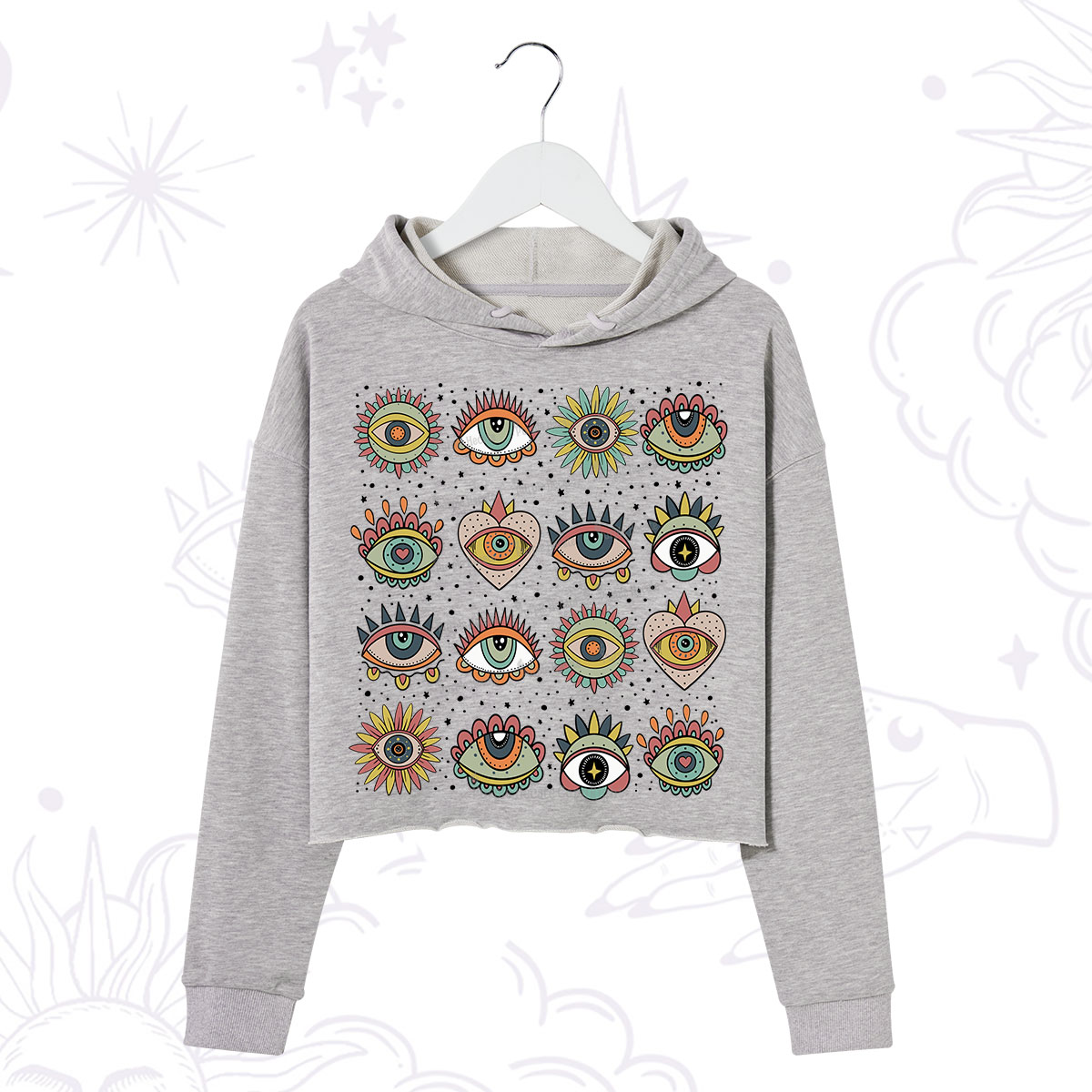 Purplehecate Mystical Evil Eye Pattern Crop Hoodie