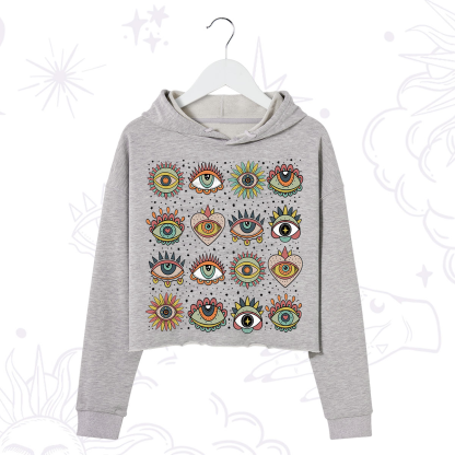 Purplehecate Mystical Evil Eye Pattern Crop Hoodie